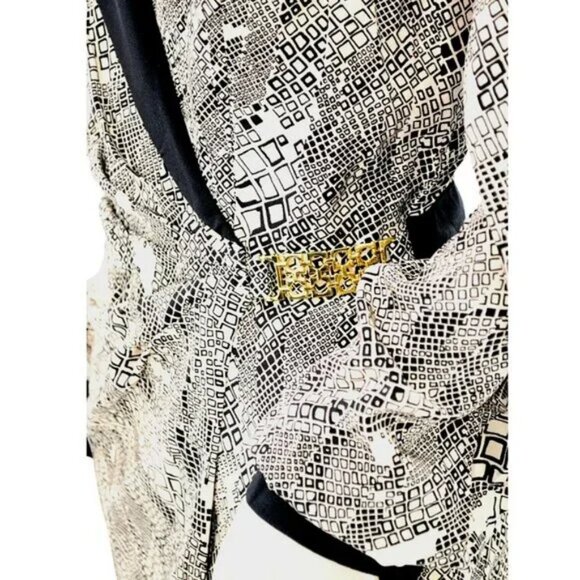 NWT Trina Turk Black Tan Beige Abstract Geometric Animal Print Silk Dress L 12 - Picture 5 of 10